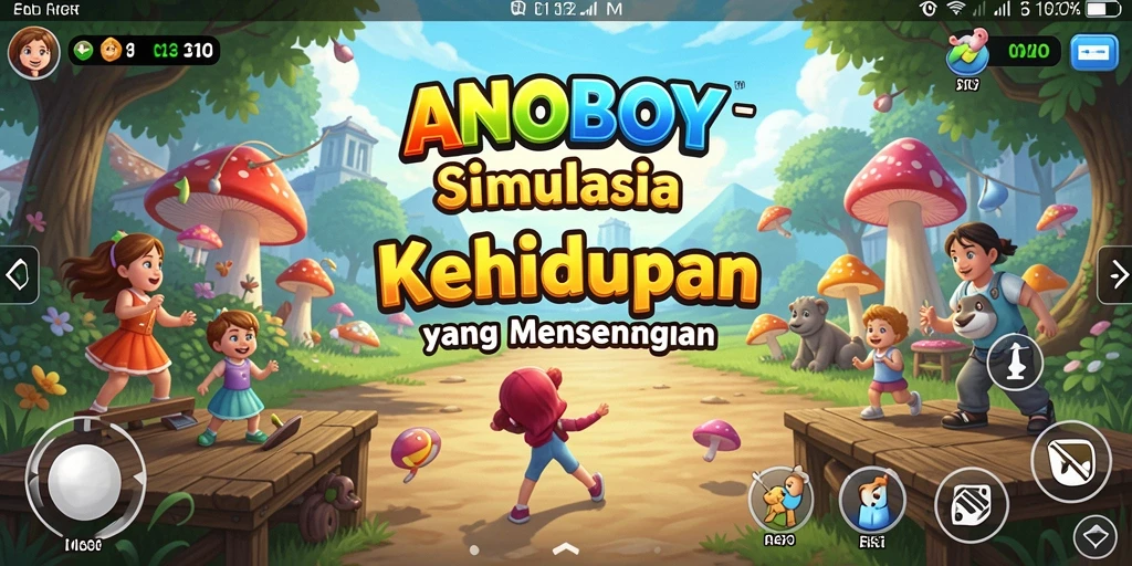 Screenshot gameplay ANOBOY yang menampilkan aktivitas simulasi kehidupan.