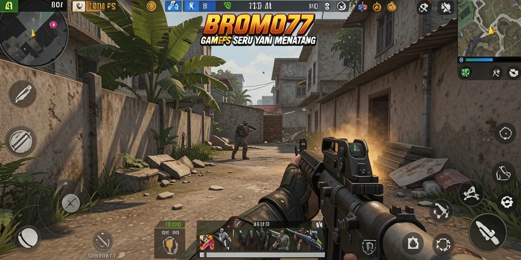Tangkapan layar menunjukkan aksi menembak intens di BROMO77.