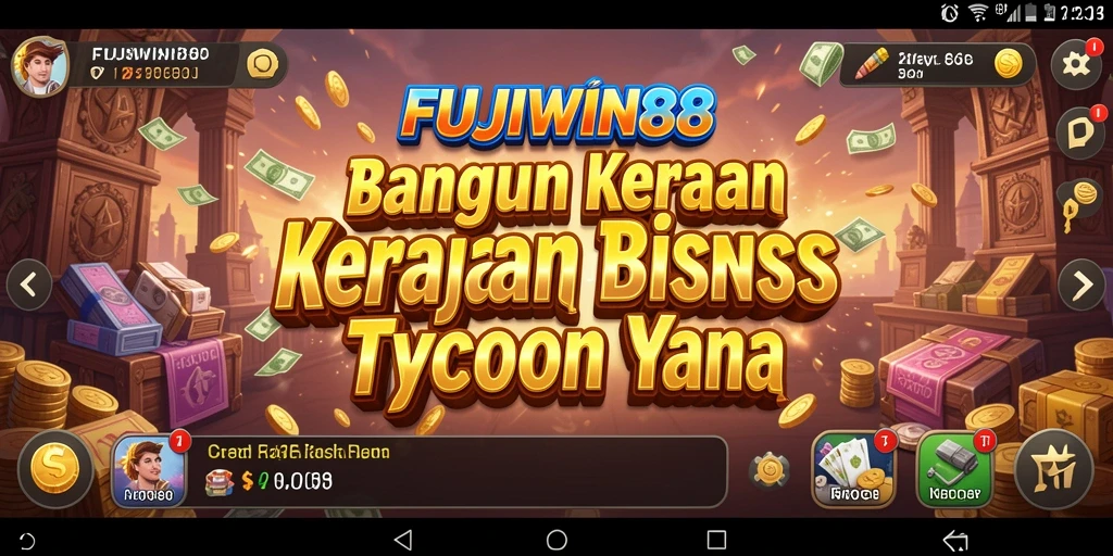 Tampilan gameplay FUJIWIN88 menampilkan aksi pembangunan kerajaan bisnis yang menarik.