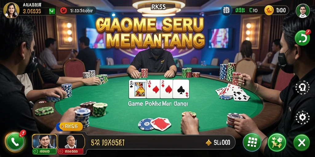 Screenshot RK55 menampilkan gameplay Poker yang menarik dan mendebarkan.