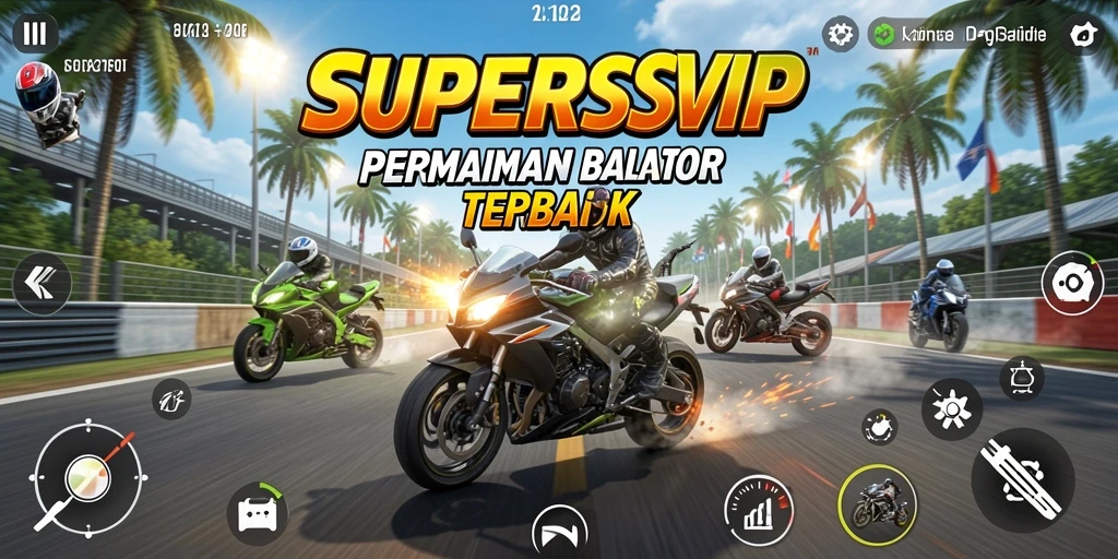 Tangkapan layar gameplay <strong>SUPERSVIP</strong> menunjukkan aksi balap motor yang mendebarkan.