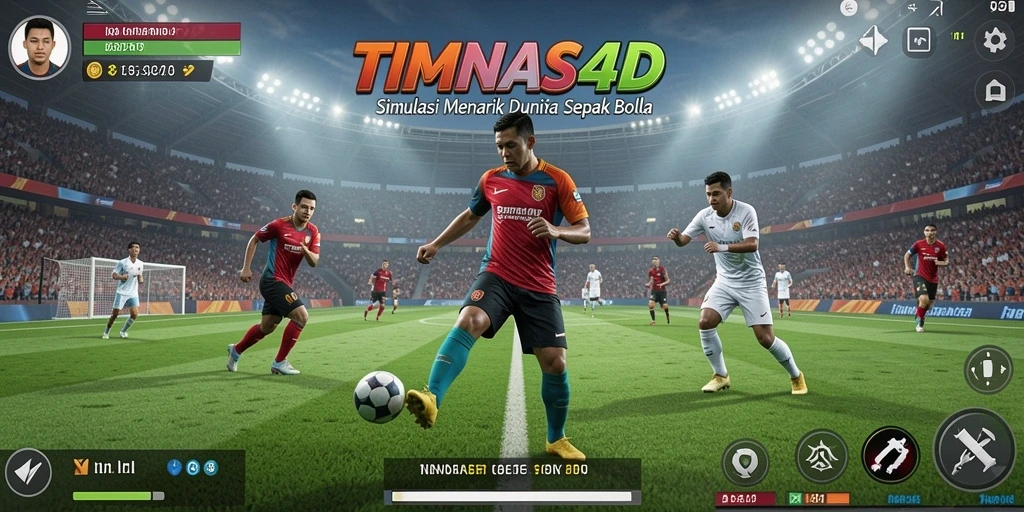 Tangkapan layar gameplay TIMNAS4D menampilkan pertandingan sepak bola yang seru.