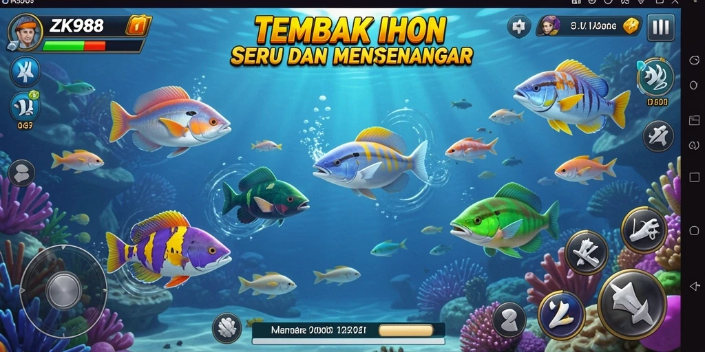 Gameplay seru dalam ZK988 saat menembak ikan.
